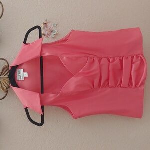 NWOT Joseph Ribkoff Coral Ruched Shimmering Sleeveless Blouse, Made in Canada